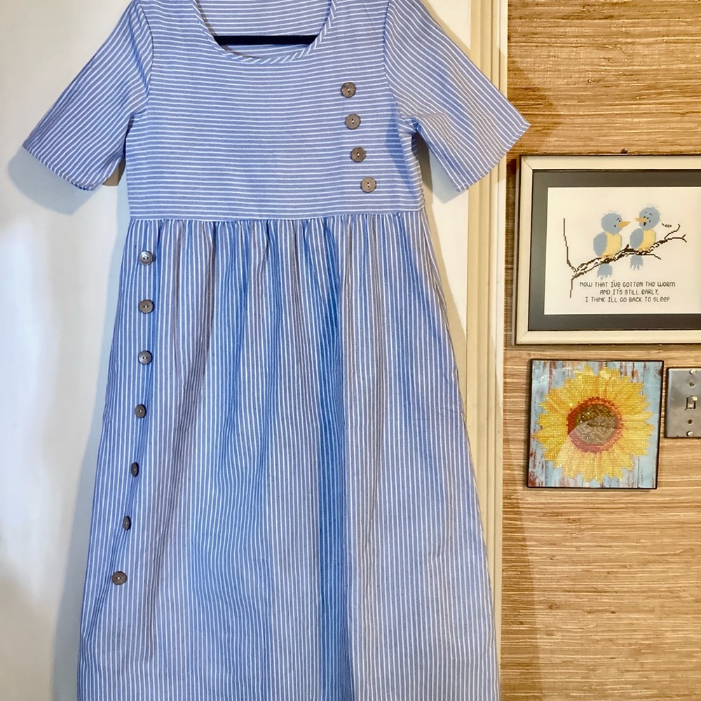 Blue Striped Girls' Button-Accent Dress - Picture 4 of 4